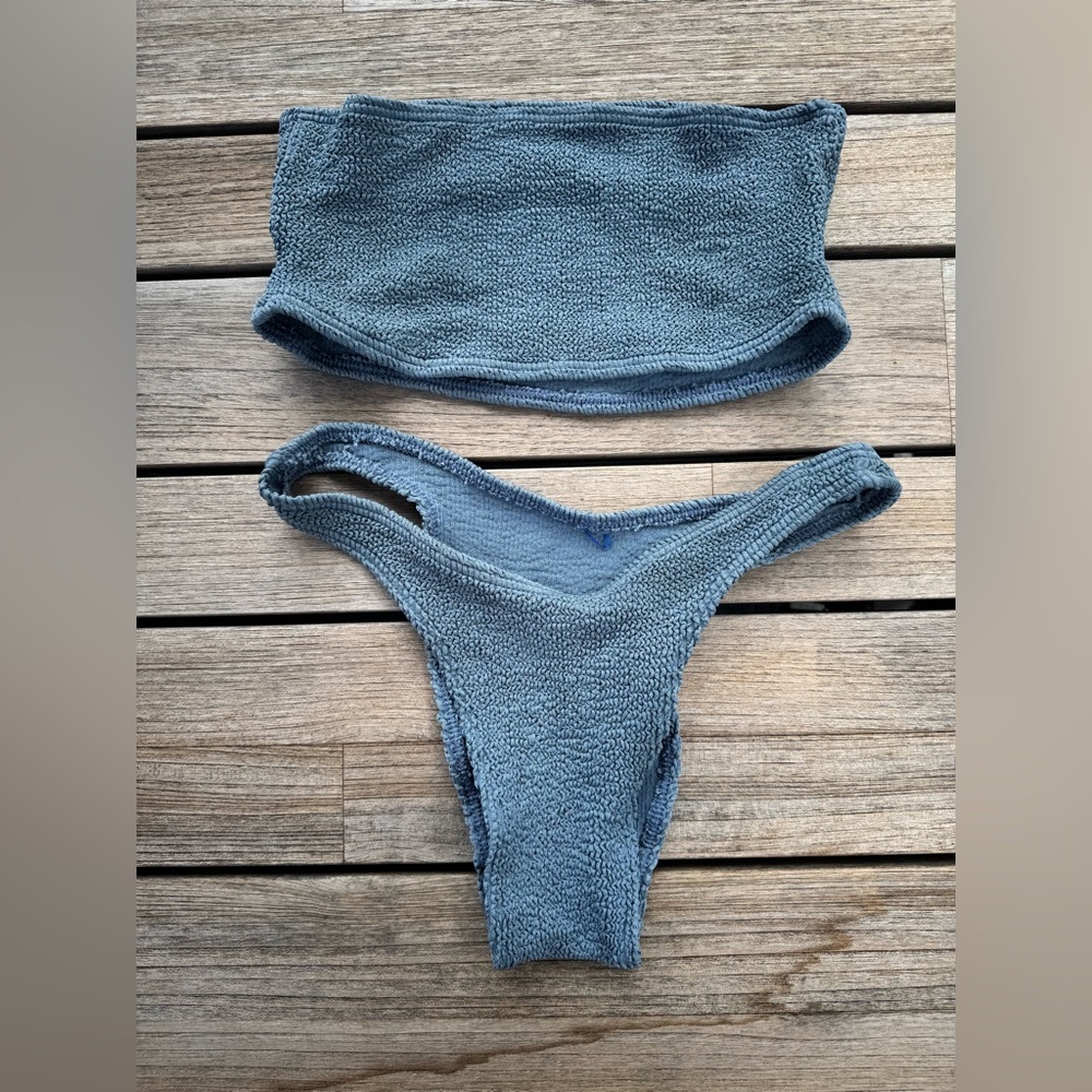 bond-eye Textured Blue Bikini Set